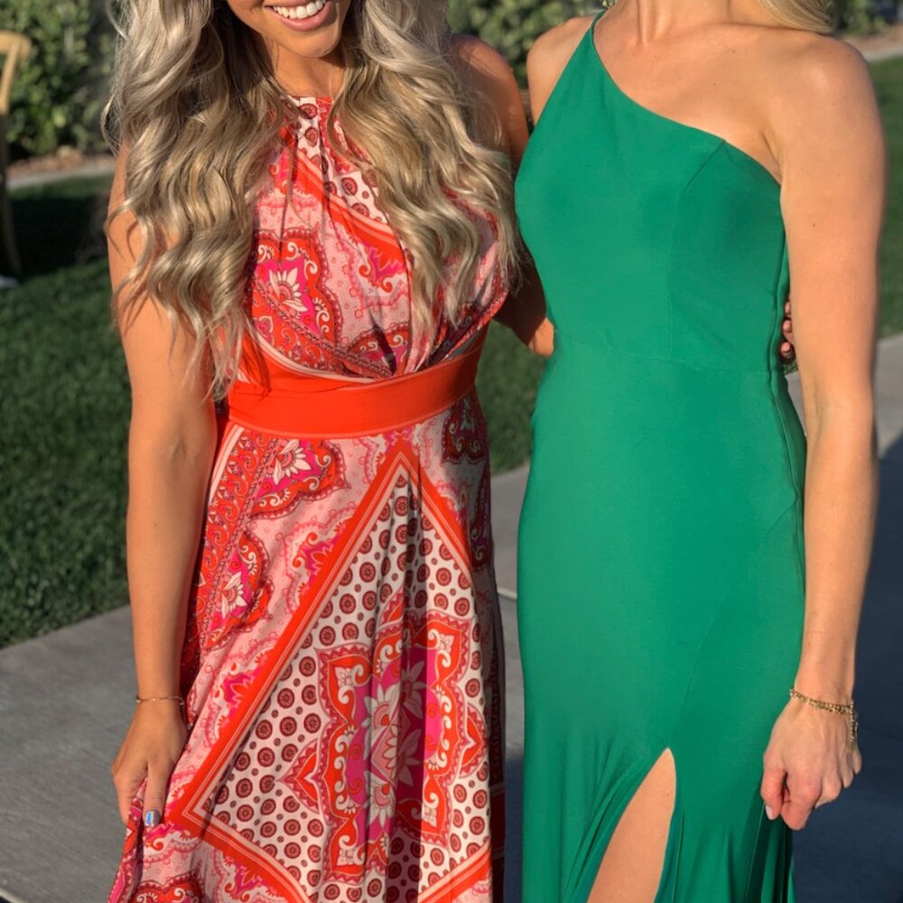 Jump Apparel Green One Shoulder Gown with Cutout & Slit